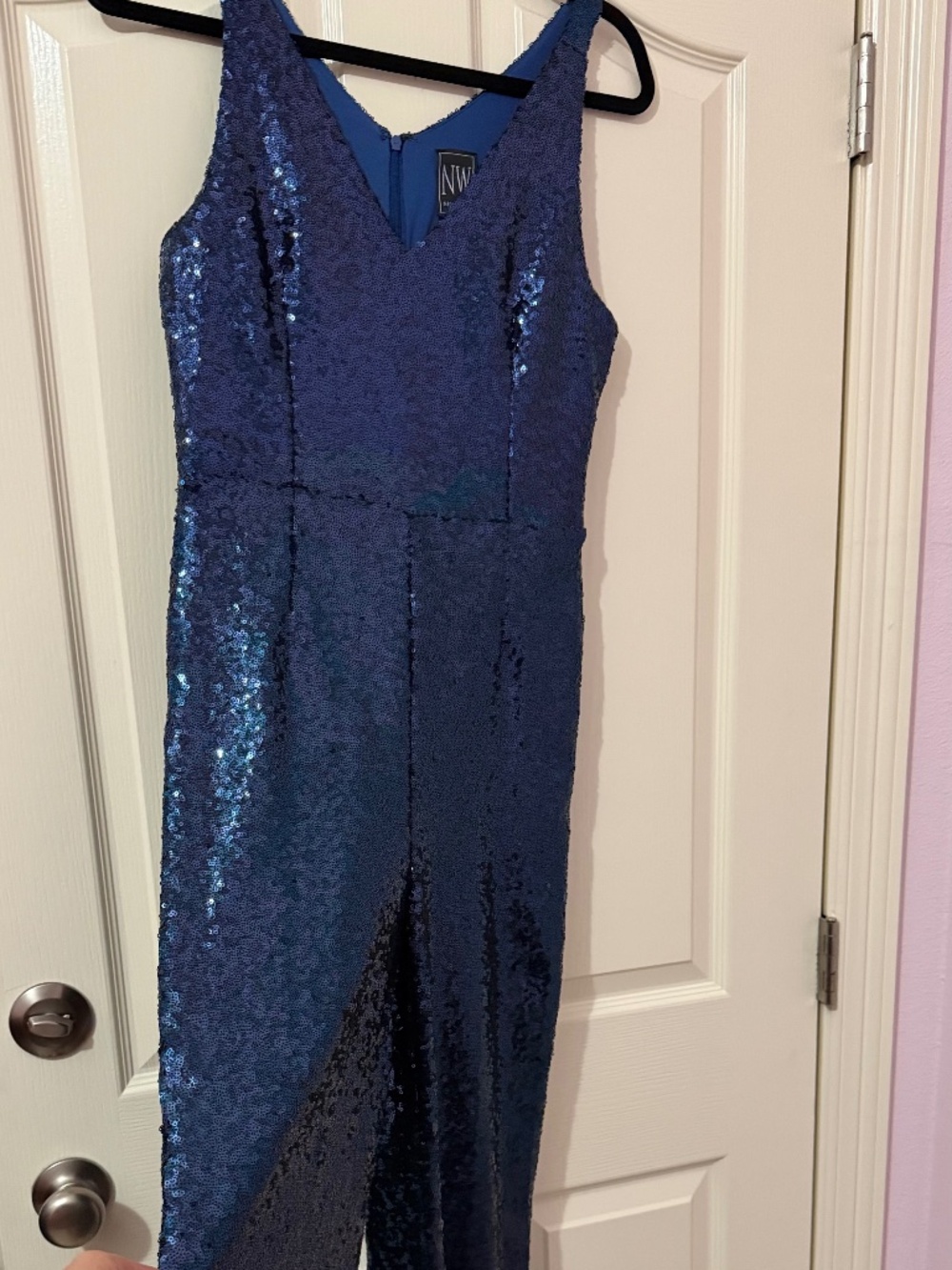 NIGHTWAY Navy Sequins Jumpsuit - Size 8